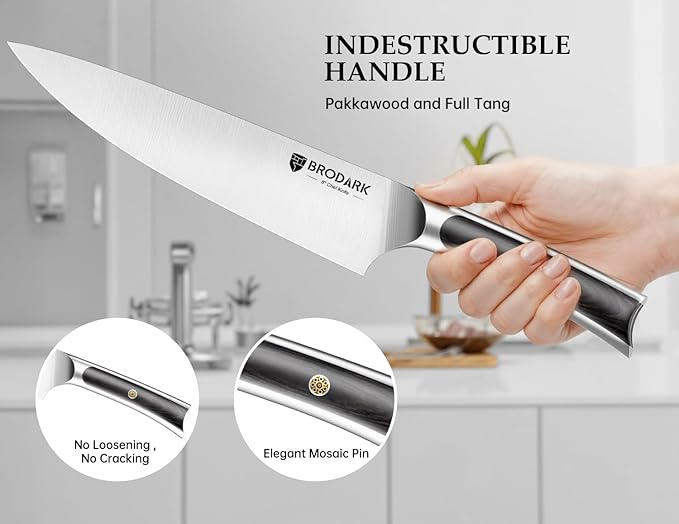 BRODARK 15 PCS Knife Set with Block,Pakkawood Handle Kitchen Knife Set