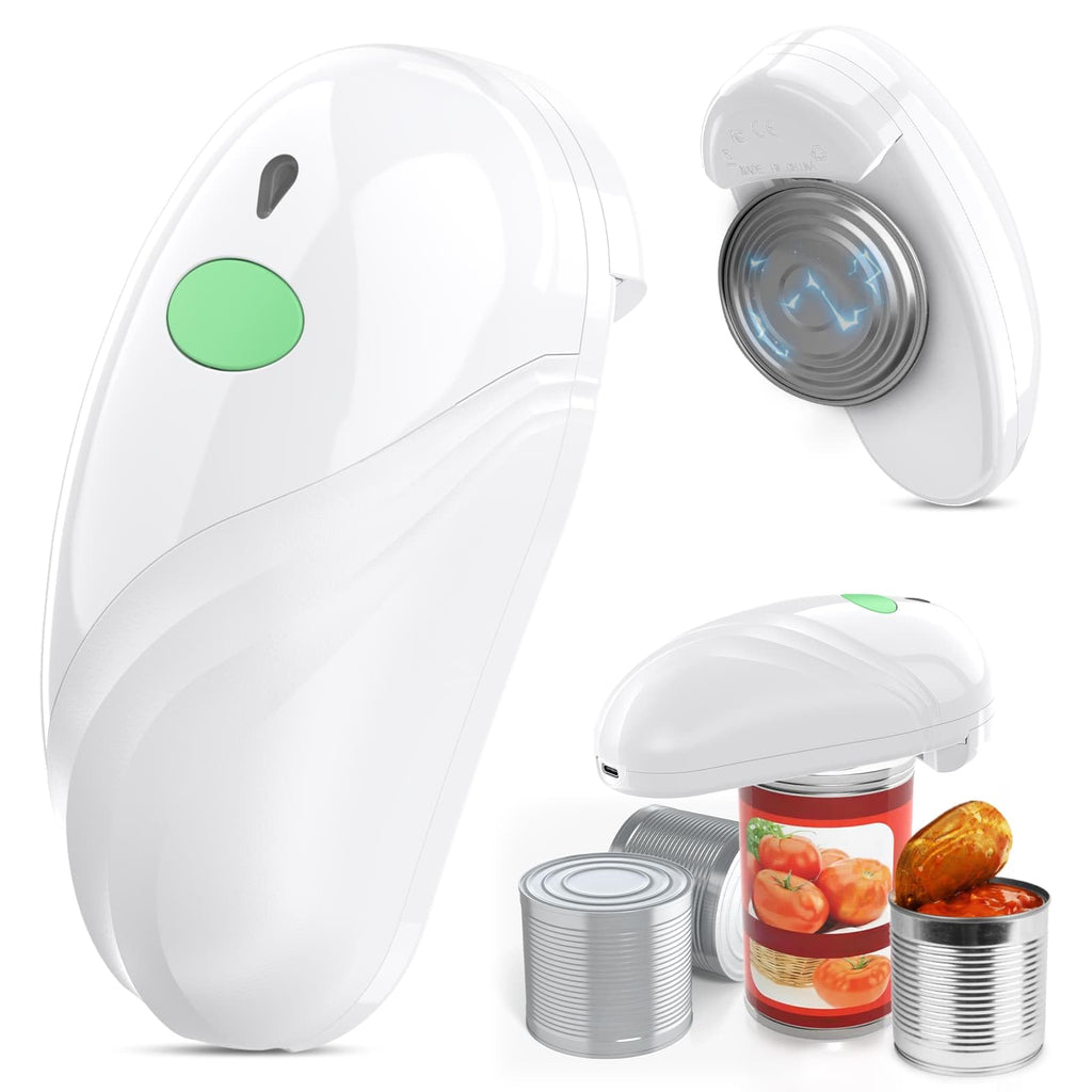 HuiJuKeJi Electric Can Opener, Rechargeable Automatic Can Opener for Seniors with Arthritis, One-Touch Hands-Free Can Opener for Almost Can Sizes, Smooth Edge & Food-Safe Kitchen Gadgets-White