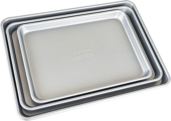 Viking Premium 3-Piece Nonstick Baking Sheet Pan Set, Made without PFAS, Heavy Gauge Aluminized Steel Cookie Sheets with Reinforced Iron Frame, 13, 15 & 18-Inch, Oven Safe to 475F