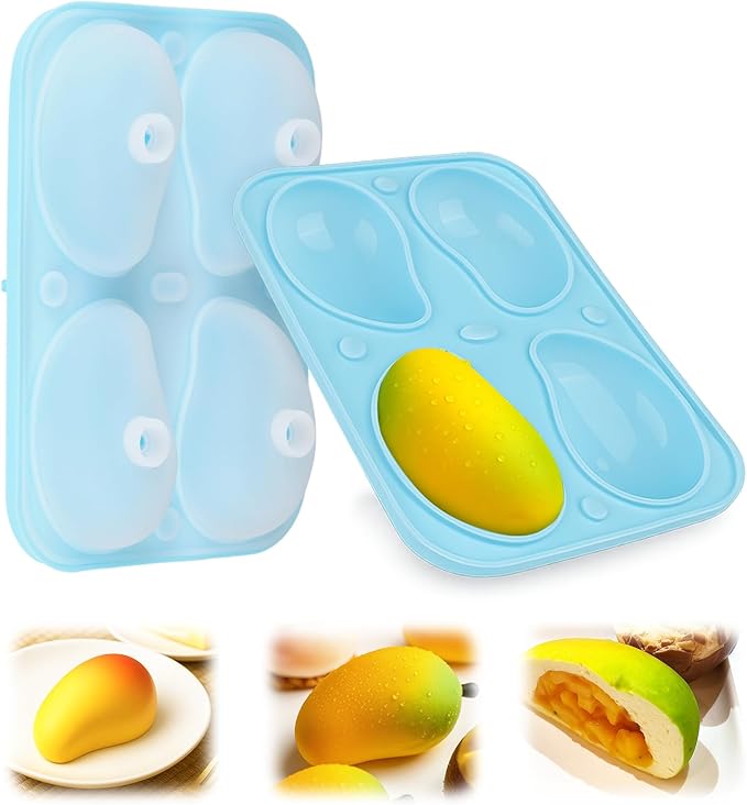 Palksky Mango Silicone Molds, 2Pack 8 Cavity 3D Fruit Pastry Molds for Chocolate, Candy, Ice Cream, Pudding, Jelly, Bakeware, Mousse Cakes Baking Supplies