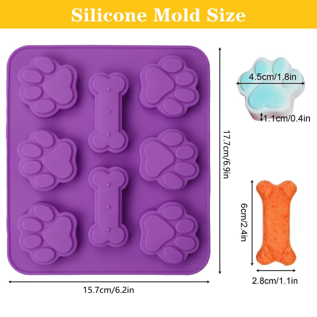 SAGOOITS 2 Pack Puppy Dog Paw and Bone Shaped 2 in 1 Silicone Molds, Reusable Non-Stick Ice Cube Trays & Candy Chocolate Molds for Homemade Dog Treats, Pudding & Baking Biscuit(Red Purple)