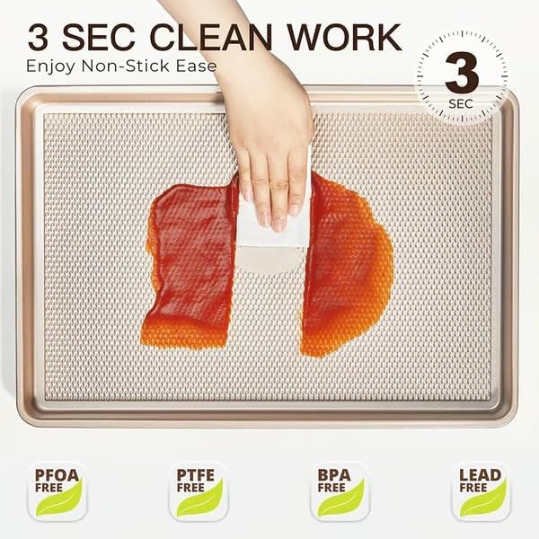 Sakerplus Nonstick Baking Sheet Pan Set of 3, Heavy Duty Cookie Sheets for Oven, 0.6mm Thick Quarter Size & Half Size & Jelly Roll Pan, Rustproof & Easy Clean with Textured Surface(Pink)