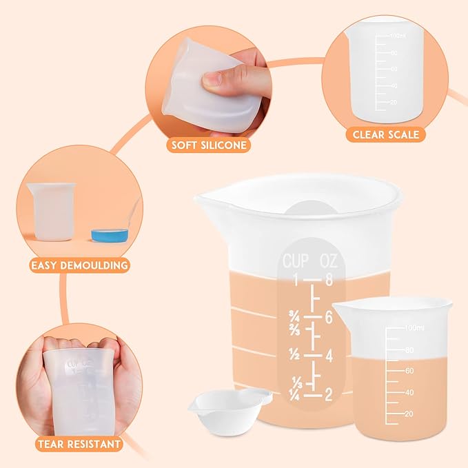 Silicone Resin Measuring Cups, 250&100ml Non-Stick Mixing Cups for Epoxy