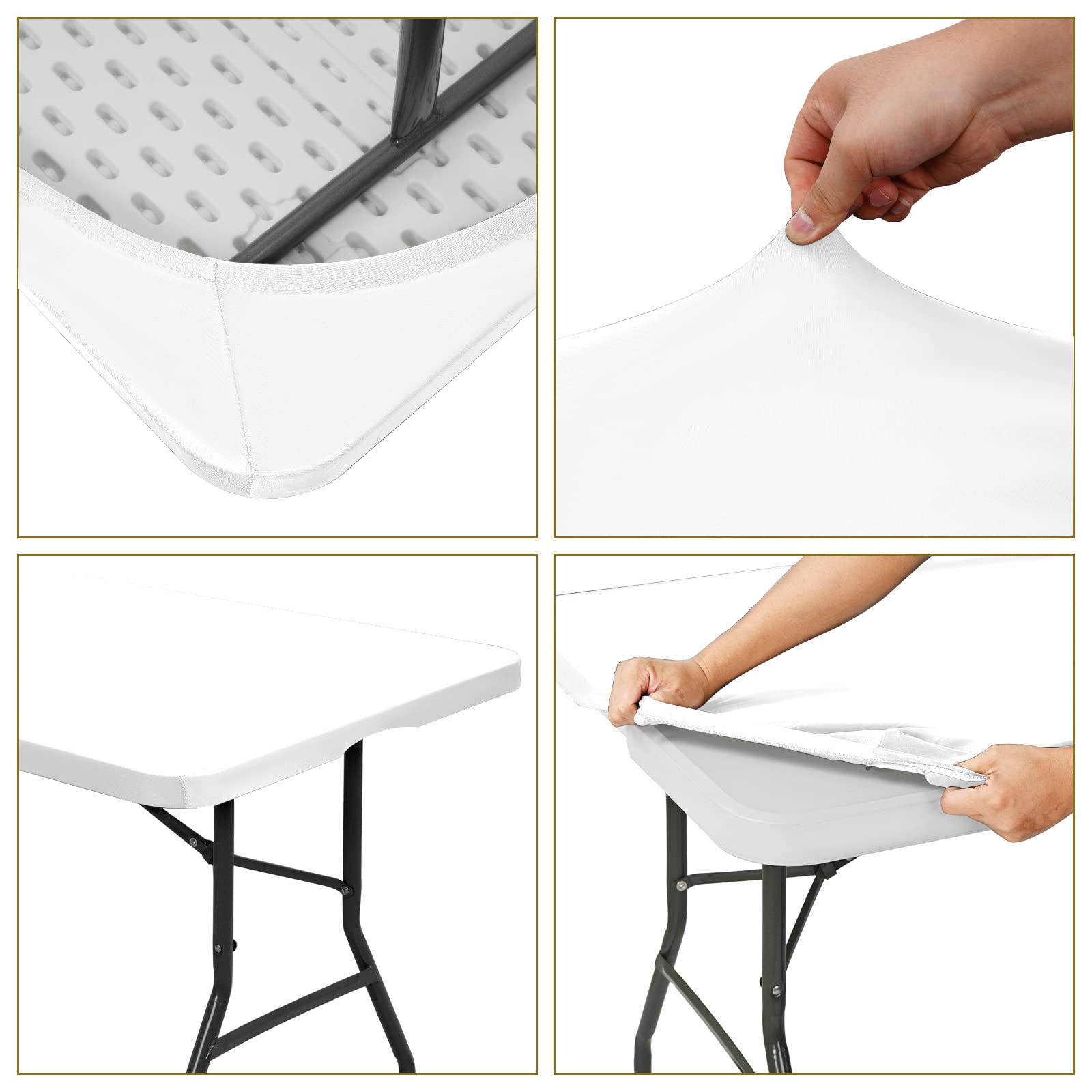 6 Pack Stretch Fabric Table Top Cap Cover, fits 8' Tables, Spandex Table Covers Washable Elastic Universal Rectangle Tablecloth Protector for Indoor Outdoor Party Picnic Wedding, White, 30" W x 96" L
