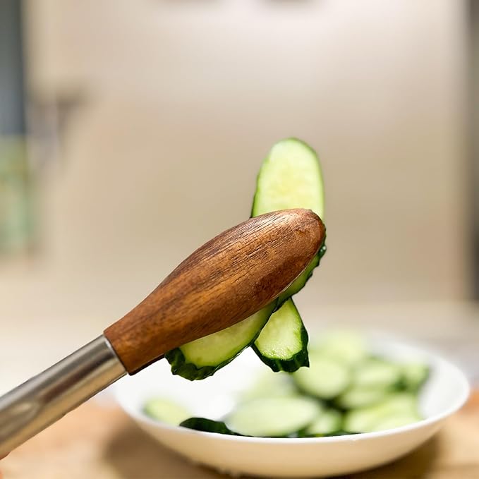 Wooden Tongs for Cooking with Walnut Wood Tips, Serving & Salad Tongs