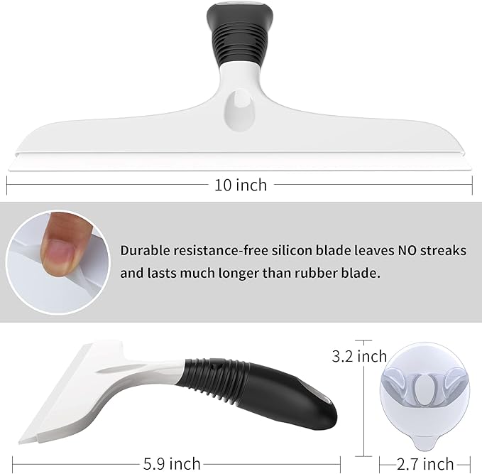 MR.SIGA Silicone Squeegee for Shower Doors, 25 cm/10 inch, White & Black