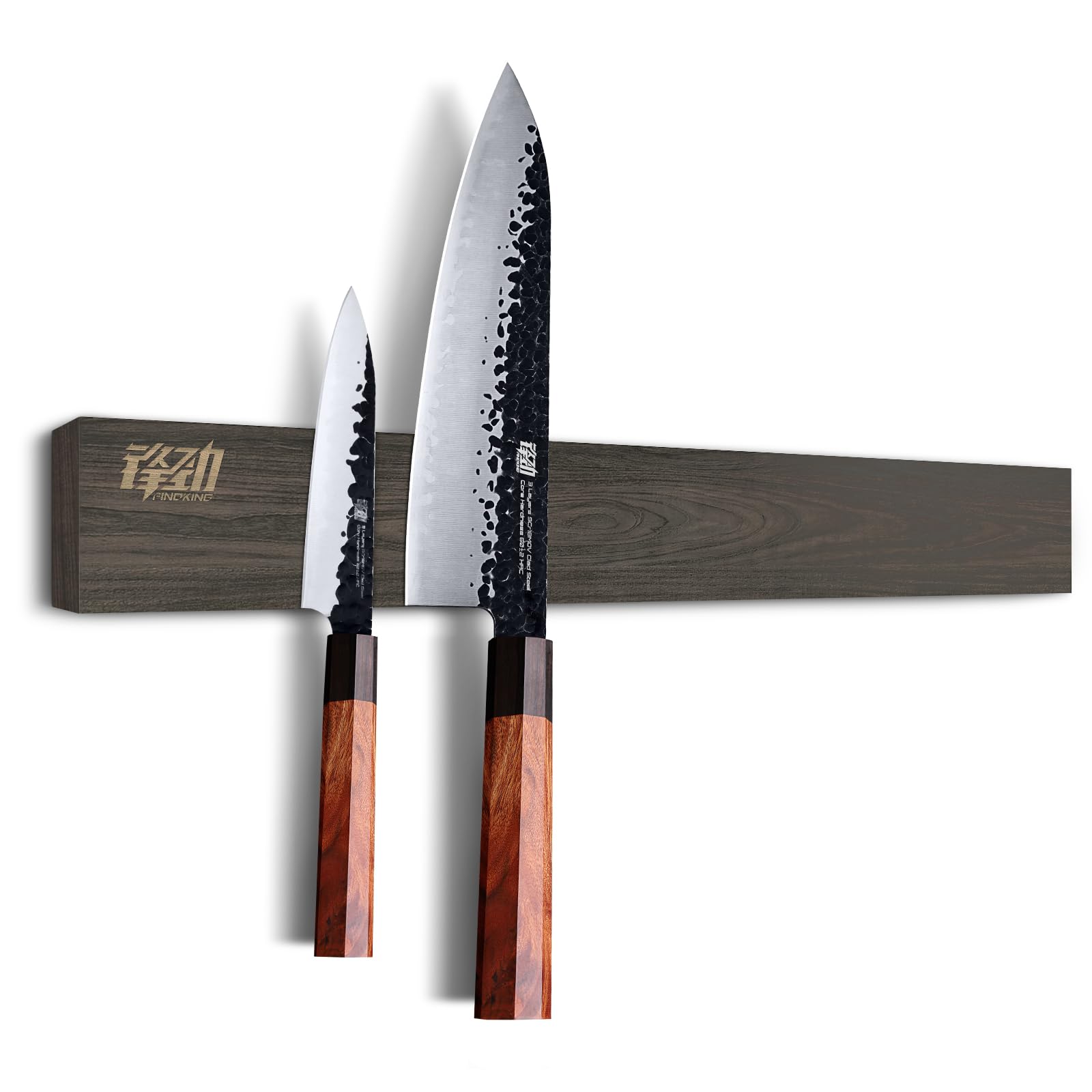 FINDKING Ash Wood Magnetic Knife Strip, Magnet Utensil Holder for Wall, Refrigerator, Wooden Rack for Kitchen Knives, No Drill (Deep Grey, 18 Inches, Without Knives)