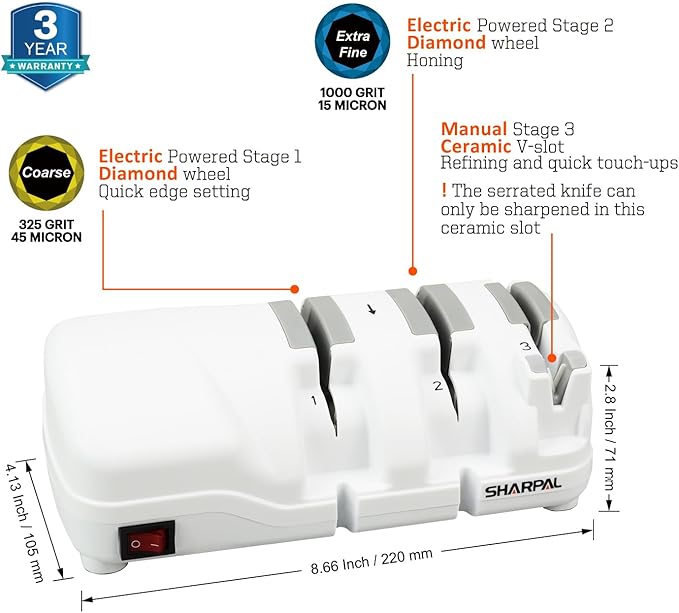 SHARPAL 198H Electric Knife Sharpener 3 Stage with Diamond Wheels