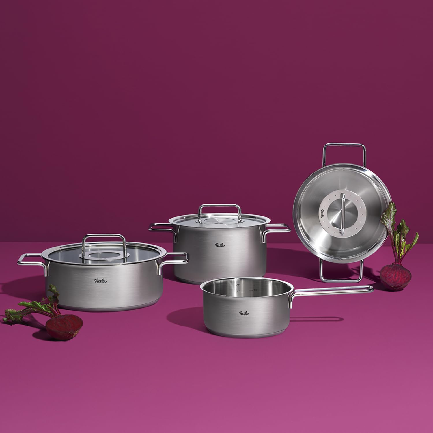 Fissler Pure Collection 4.1 Quart Stainless Steel Rondeau with Glass Lid, All Stovetops Including Induction, Rivet-Free, Oven Safe to 450°F, Dishwasher Safe