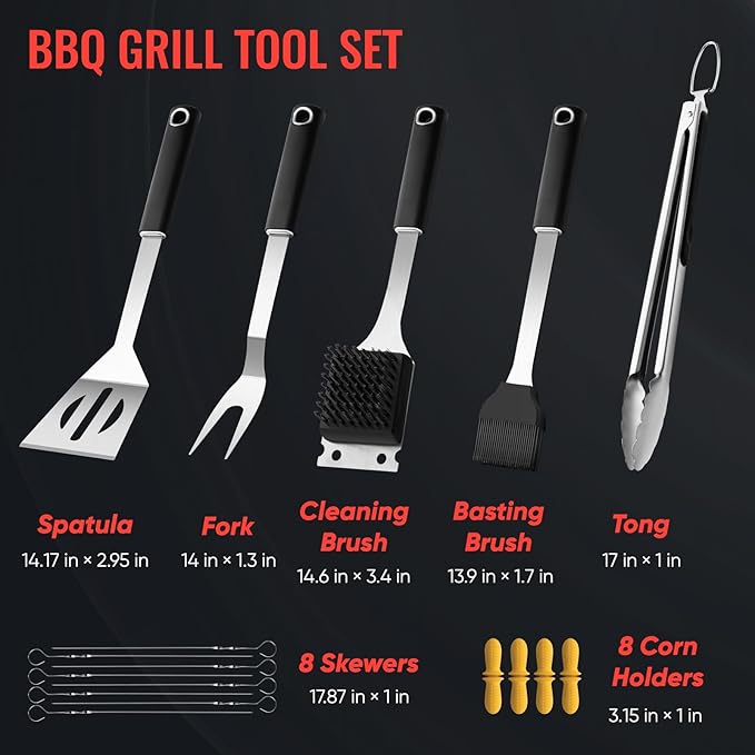 21 Pcs Grill Tools Set,BBQ ＆ Grilling Accessories Outdoor Barbecue Utensils