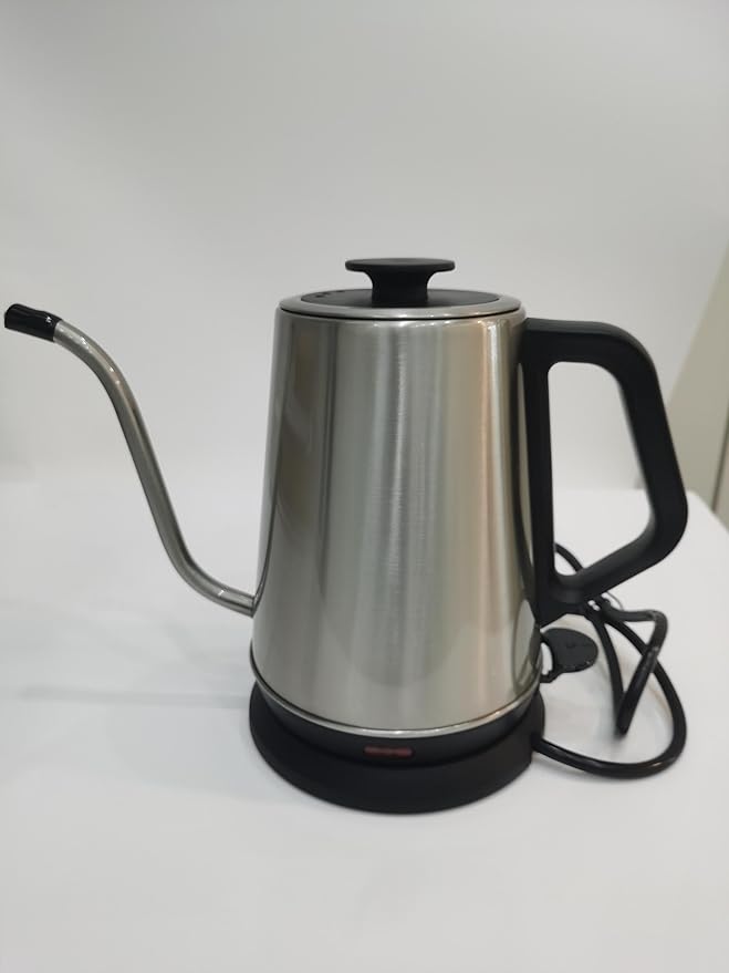 1L Electric Gooseneck Kettle, Tea Kettle for Boiling Water, Gooseneck Electric Kettle for Coffee & Tea, Fast Boiling for Pour Over, Auto Shut-Off, Boil-Dry Protection, 360° Rotational Base - Silver