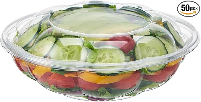 Jaluxing [18 oz. 50 Sets Clear Plastic Salad Bowls with Airtight Lids Disposable To Go Mixing Containers Serving for Fruit, Quinoa, Lunch and Meal Prep