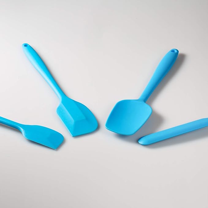JXWING 4-Piece Silicone Spatula Set with Stainless Steel Core, Blue