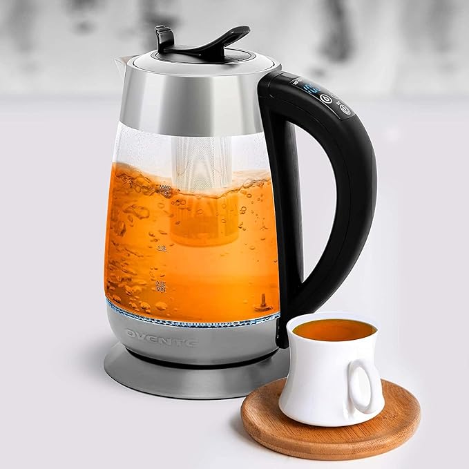 OVENTE 1.8L Glass Electric Kettle with Tea Infuser, Silver KG6610S