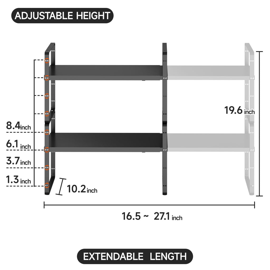 jkxoo 2pcs Expandable Cabinet Shelf Organizer, 16.5"~27''L, Black