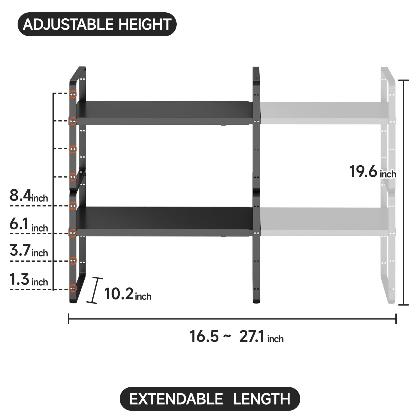 jkxoo 2pcs Expandable Cabinet Shelf Organizer, 16.5"~27''L, Black