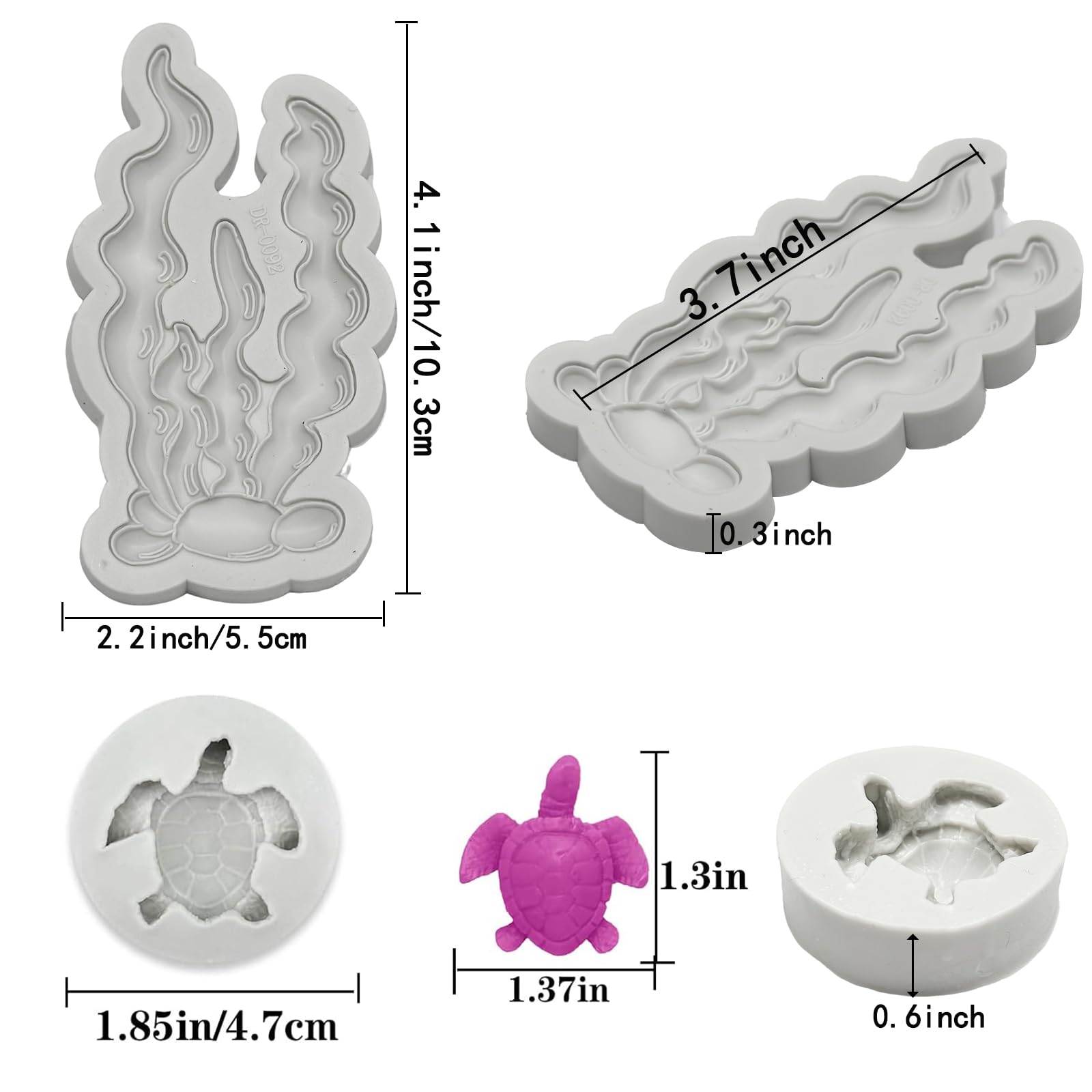 5 PCS Marine Theme Fondant Silicone Mold Seaweed Sea Fish Coral Sea Turtle Shape DIY Handmade Baking Tools, For Theme Cake Cookie Chocolate Candy Decoration Fondant Polymer Clay
