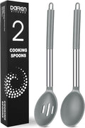 Pack of 2 Large Silicone Cooking Spoons, BPA Free Kitchen Scoops (Grey)