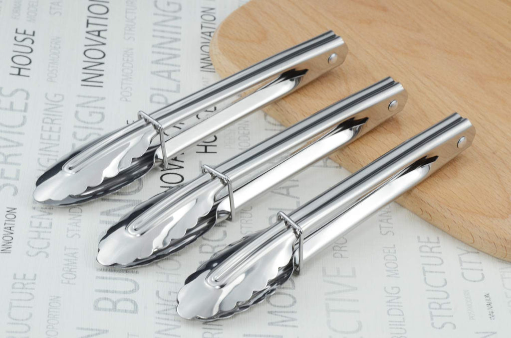 HINMAY Mini Stainless Steel Serving Tongs Small Tongs Set (7-Inch 3 Pieces)