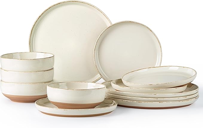AmorArc Dinnerware Sets for 4, 12 Pieces Ceramic Plates and Bowls Set