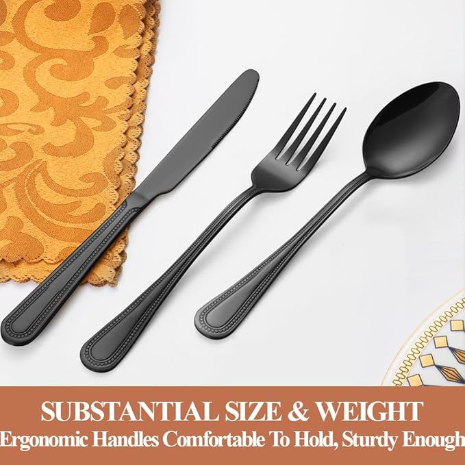 20 Pcs Black Silverware Set for 4, Food Grade Stainless Steel Flatware Set, Eating Utensils Sets Include Fork/Knife/Spoon, Reusable Cutlery Set for Home Kitchen, Dishwasher Safe, Pearl-edged