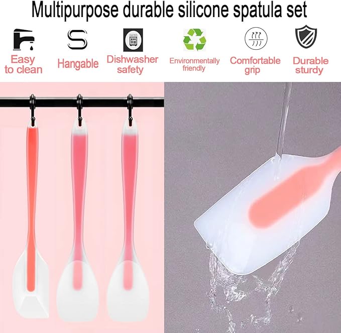 KLAQQED 9Pcs Spatulas Silicone Heat Resistant Silicone Spatula Set Small Mini Long Jar Spatulas for Nonstick Cookware, Rubber Silicone Spoon Spatula Set for Baking Mixing Cooking Kitchen Utensils Set