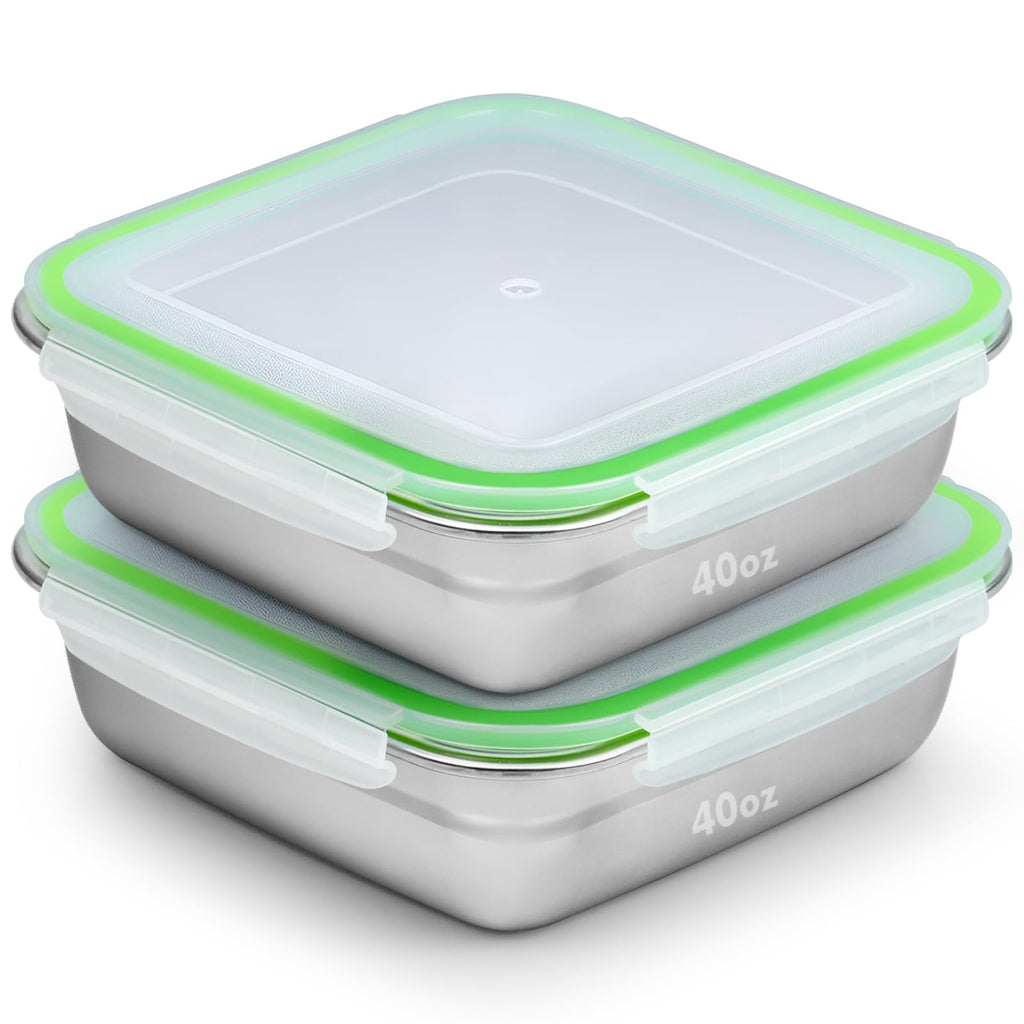 2 Pack Sandwich Containers, 40oz Stainless Steel Sandwich Box with Airtight Lids, Reusable Metal Meal Prep Lunch Boxes, BPA-Free, Dishwasher Safe, Large Capacity Food Storage Containers (Green)