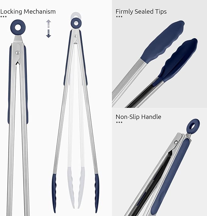 U-Taste Kitchen Tong for Cooking, 480ºF Heat-Resistant, 16in/Midnight Blue