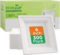 ECOLipak 6 Inch Compostable Square Paper Plates, 300 Count Appetizer Plates