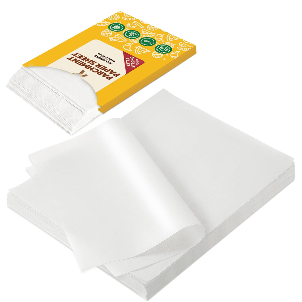 Katbite 200Pcs 9x13 inch Heavy Duty Parchment Paper Sheets, Precut Parchment Paper for Quarter Sheet Pans Liners, Baking Cookies, Bread, Meat, Pizza, Toaster Oven (9"x13")