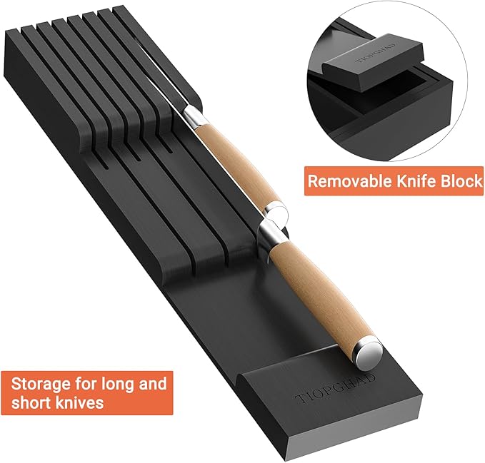 TIOPGHAD Expandable Bamboo Silverware Drawer Organizer Kitchen Tray, Black