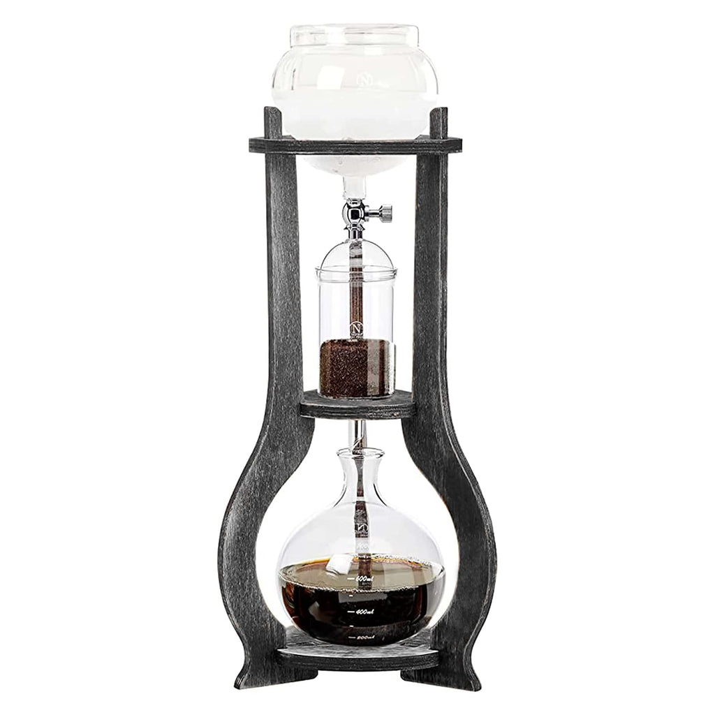 Uphilltool Cold Brew Drip Coffee Maker, 600ml/20.29 Ice Coffee Brewer Machine Cold-Drip Coffee Tower with Glass Container Wood Stand for Home Office