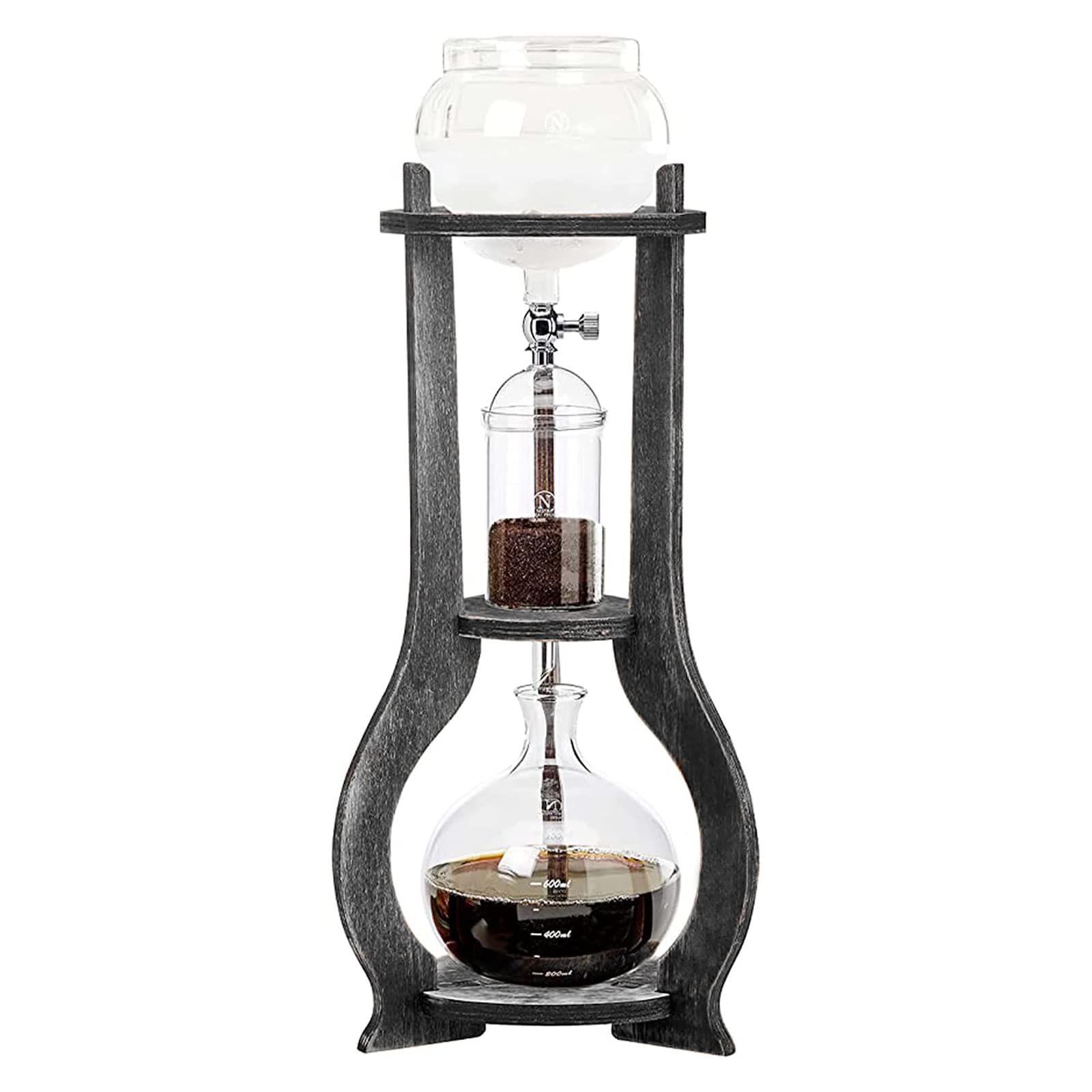 Uphilltool Cold Brew Drip Coffee Maker, 600ml/20.29 Ice Coffee Brewer Machine Cold-Drip Coffee Tower with Glass Container Wood Stand for Home Office