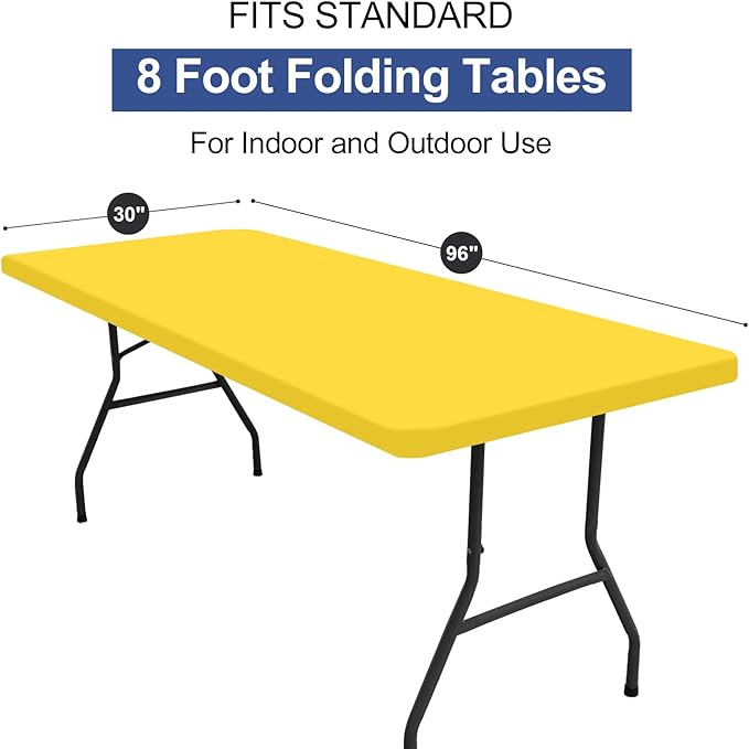 homing Rectangle Table Cloth Cover, Water-Resistant Polyester Elastic Fitted Tablecloth, Fits for 8 Foot Folding Tables, Washable Table Protector for Picnic, Camping, Outdoor (Yellow, 30" x 96")