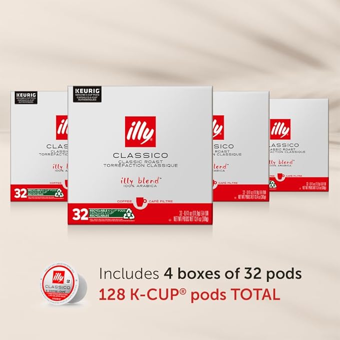illy Coffee K Cup Pods, Classico Medium Roast, 32 Count, 4 Pack