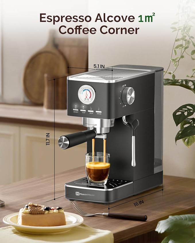 Maestri House Slim Espresso Machine with Milk Frother, 20 Bar Italian Pump