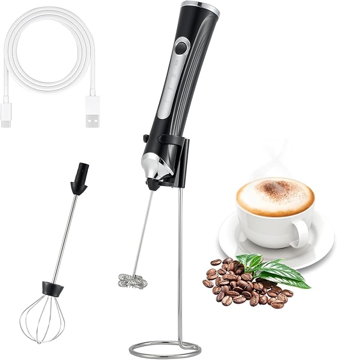 Freebala Handheld Electric Milk Frother with 2 Heads, Coffee Whisk Foam Mixer with USB Rechargeable 3 Speeds, Foam Maker Blender for Latte, Cappuccino, Hot Chocolate, Egg (Type 3)