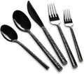 Kelenfer Black Silverware Set Round Hammered Handle 20 Pieces Service for 4