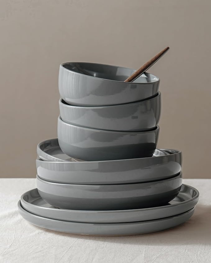 Famiware Milkyway 12-Piece Stoneware Dinnerware Set, Dark Gray
