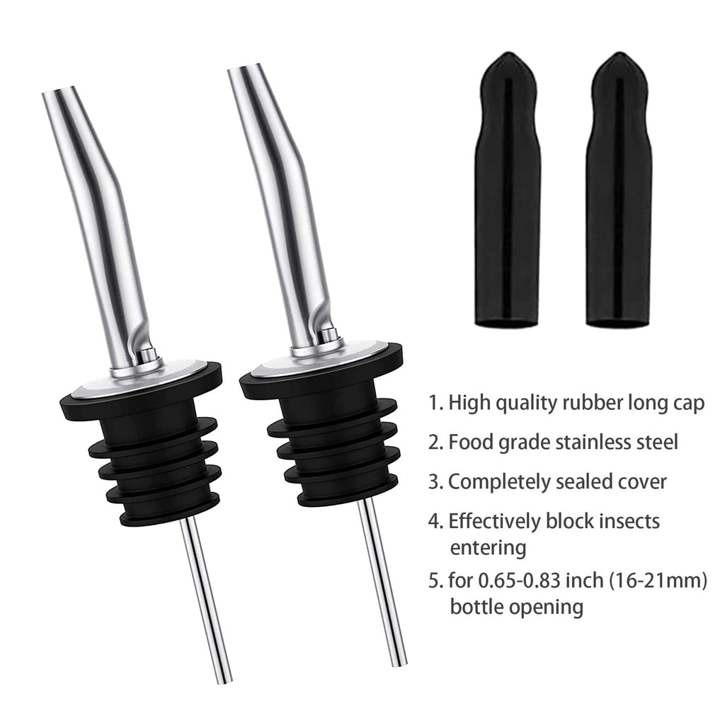 Pafusen 6 Pack Liquor Bottle Pourers, Liquor Pour Spout for Liquor Bottles, Stainless Steel Olive oil Dispenser Spout, Alcohol Pourer Spouts Dust Caps Long Covers, Sliver