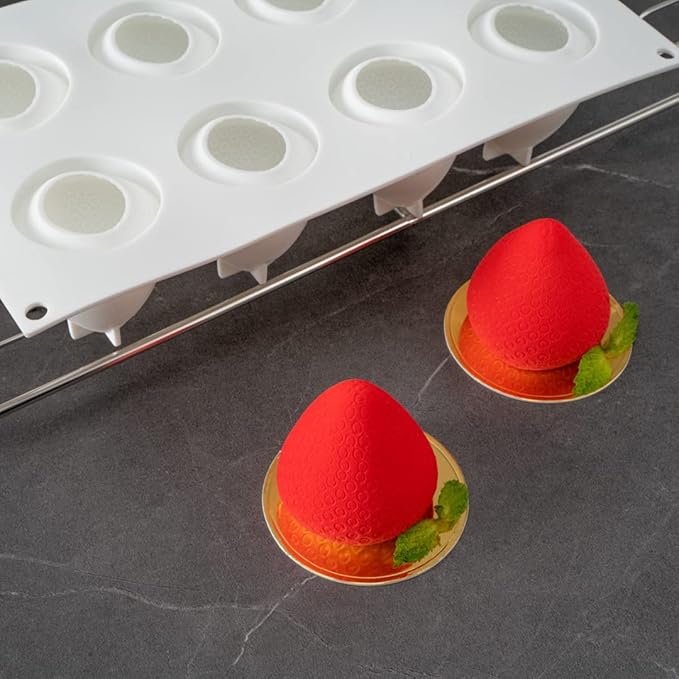 Pastry Tek 8 Cavities Strawberry Silicone Mold, 1 Oven-Ready Strawberry Mold - Flexible, Freezable, White Silicone Fruit Silicone Mold, Easy Release, For Baking - Restaurantware