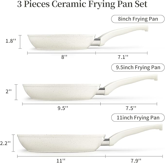Innerwell Nonstick Ceramic Frying Pans Skillets Set 8"+9.5"+11"
