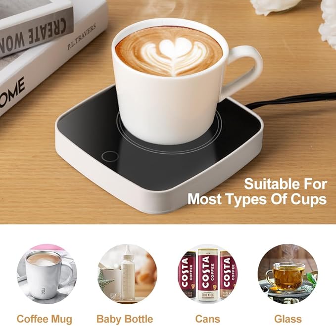 Defashun Coffee Mug Warmer Waterproof Smart Cup Warmer with 3 Temperature Setting for Warming & Heating Coffee, Beverage, Milk, Tea and Hot Chocolate (White)