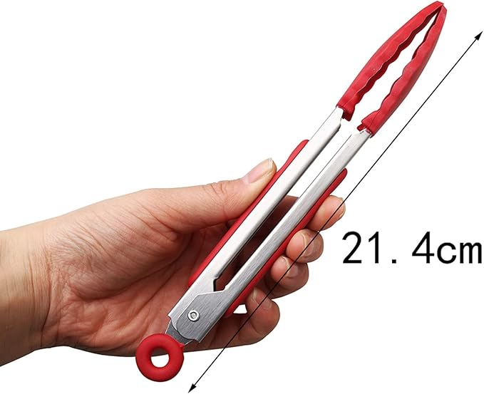 ZHIYE 4Pcs Silicone Tongs, Kitchen Tongs 7” Non-slip & Easy Grip Stainless Steel Handle - Smart Locking Clip - Heat Resistant, Food Grade