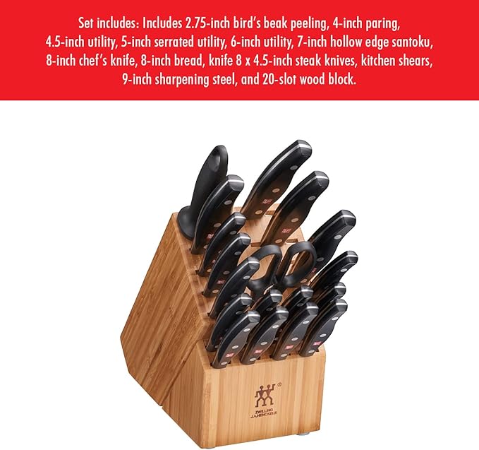 ZWILLING Twin Signature 19-pc Kitchen Knife Set with Block, Chef Knife, Professional Chef Knife Set, German Knife Set Light Brown