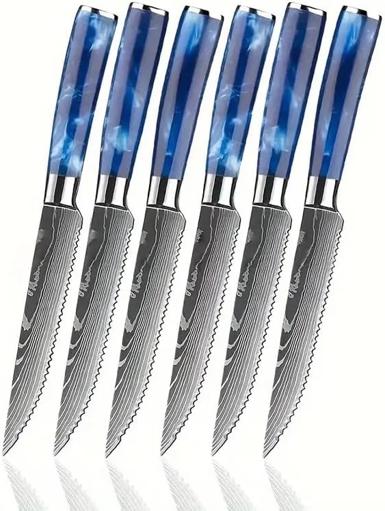 FIVE COWS 5-Piece Premium Japanese Kitchen Knife Set - Star Collection, Laser Damascus Pattern, 440A Stainless Steel Ultra Sharp for Fast Cutting (Purple 5A)