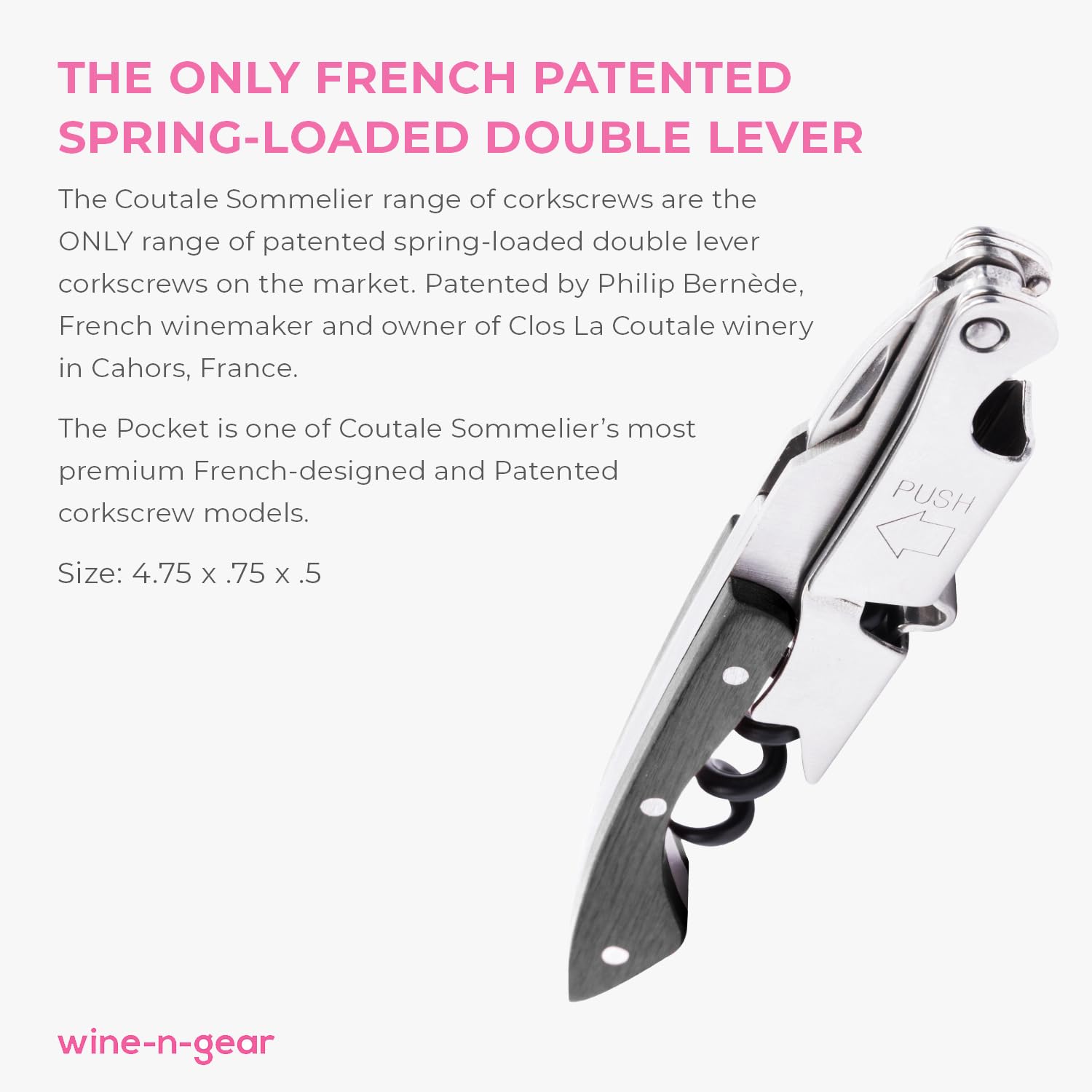 Pocket Prestige Waiters Corkscrew By Coutale Sommelier - Blackwood - French Patented Spring-Loaded Double Lever Wine Bottle Opener for Bartenders and Gifts - Sharp Micro-Serrated Knife