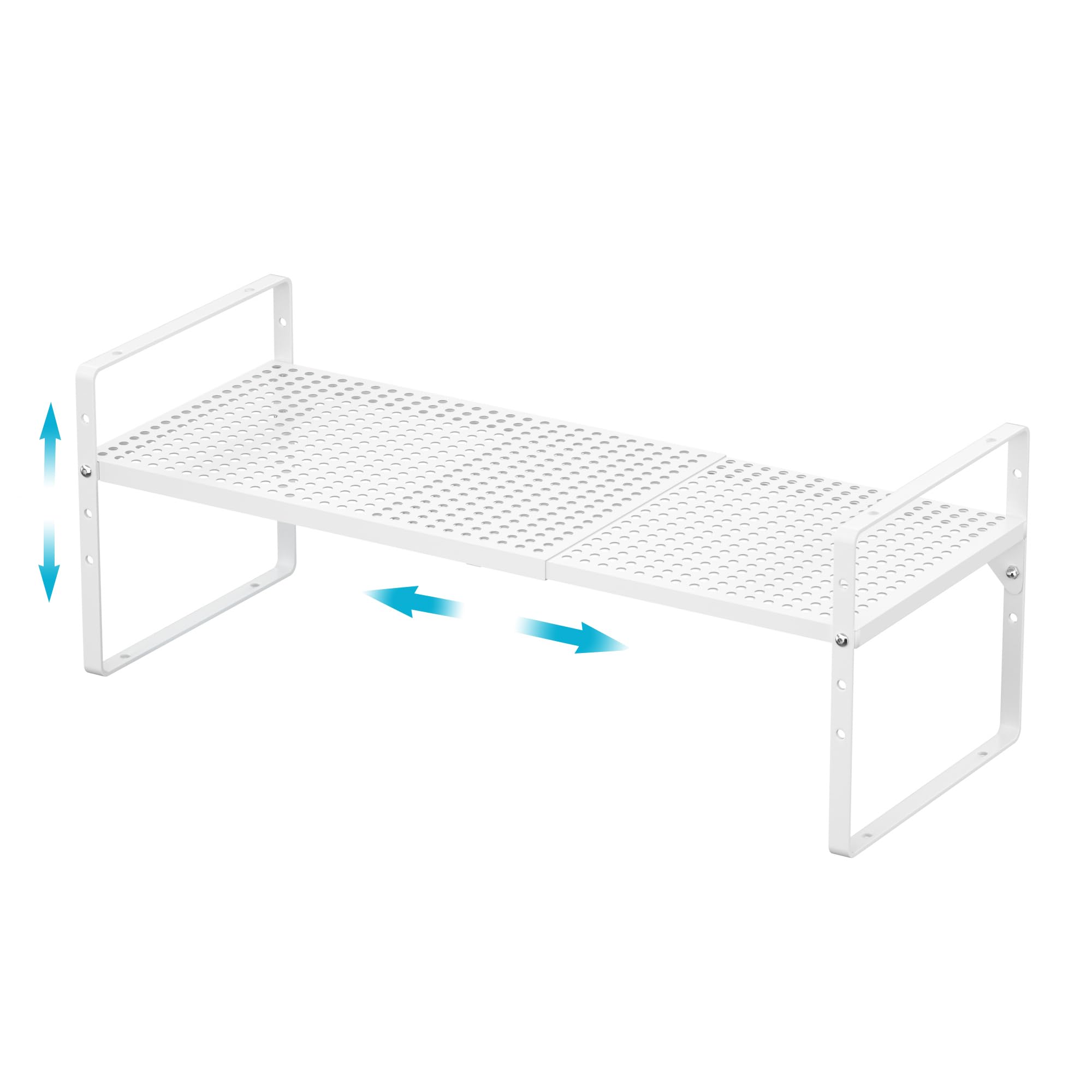 iPEGTOP Expandable Cabinet Storage Shelf Organizer Rack, Heavy Duty Stackable Steel Metal Spice Rack Adjustable Height Pantry Garage Shelf for Counter Kitchen Organization, White - 1 Pack