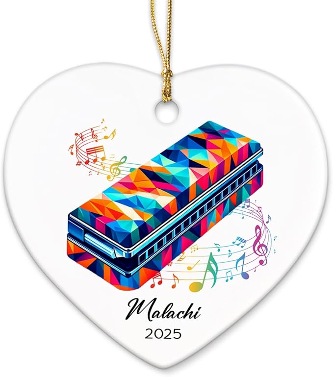 Harmonica Xmas Ceramic Ornaments 2026, Personalized Name & Year Harmonica Musical Ornament Gifts for Music Lovers, Instrumentalist Christmas Ceramic Ornaments Tree, Custom Musician Keepsake Ornament