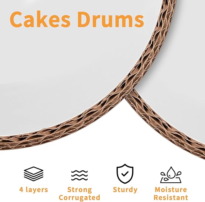 10Pcs Cake Drums 8 Inch, Cake Boards 8In,White Cake Drums Round 8 Inches Cake Boards with 1/2-Inch Thick Smooth Edges for Multi Tiered Birthday Wedding Party Cakes Drum Board (8inch/10pcs)